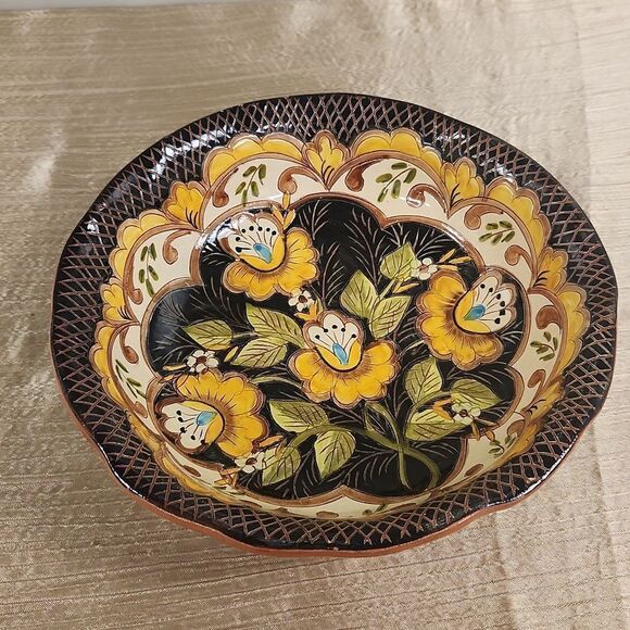 Anibal Rosado Redware Pottery Floral Bowl San Pedro Do Corval Portugal